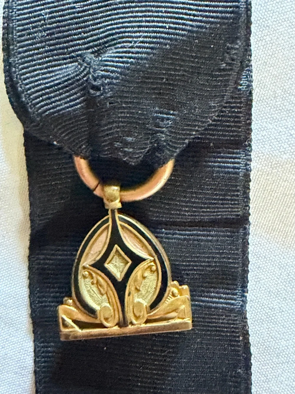 Antique Block enamel watch fov, fraternal lodge pendant